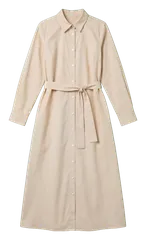 beige long shirt dress